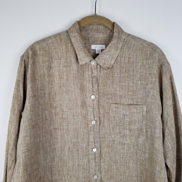 J Jill Love Linen Brown Tan Button Up Top Long Sleeve Slit Placket Size Small - Picture 3 of 9